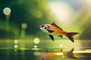 pescado en el agua con luz de sol brillante en él. generado por ai foto