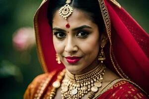 a beautiful indian bride in traditional attire. AI-Generated photo