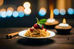 spaghetti with berries and cinnamon on a plate. AI-Generated photo