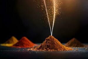 a pile of spices on a black background. AI-Generated photo