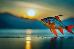 photo wallpaper the sky, fish, sunset, the sea, water, the sea, water,. AI-Generated