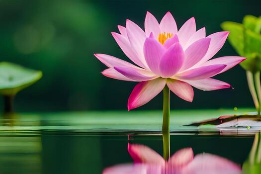 un rosado loto flor es flotante en el agua. generado por ai foto