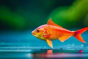 a fish is standing on the water with a green background. AI-Generated photo