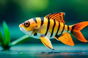 a fish with black and white stripes is swimming. AI-Generated photo
