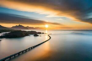 a long exposure photograph of a pier in the ocean. AI-Generated photo