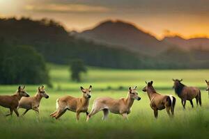 a herd of horses running in the grass. AI-Generated photo