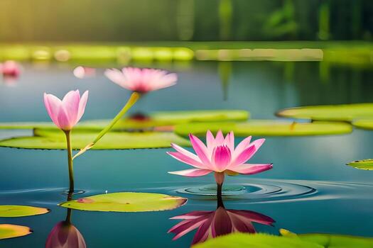 rosado loto flores en el agua. generado por ai foto