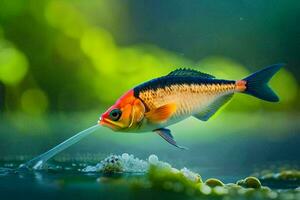 a fish is drinking water from a pond. AI-Generated photo