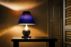 a lamp on a table in a dark room. AI-Generated photo