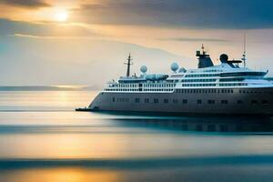 un grande yate en el Oceano a puesta de sol. generado por ai foto