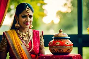 a beautiful indian bride in traditional attire. AI-Generated photo