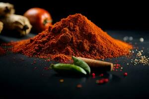 spices and spices on a black background. AI-Generated photo