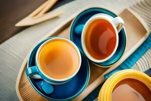 two cups of tea sit on a table. AI-Generated photo