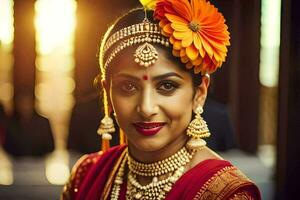 a beautiful indian bride in traditional attire. AI-Generated photo