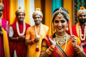 indio Boda fotografía en Delhi. generado por ai foto