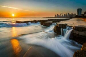the sunrise over the city of person. AI-Generated photo