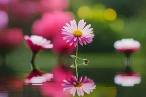 a single flower is standing in the water with other flowers. AI-Generated photo