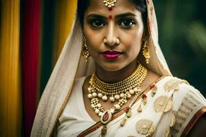 a beautiful indian woman wearing a traditional sari. AI-Generated photo