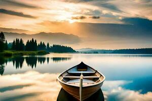 el barco en el lago. generado por ai foto