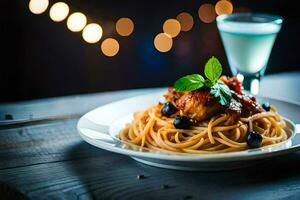 spaghetti with meat and sauce on a plate. AI-Generated photo