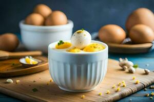 a bowl of eggs and a bowl of eggs. AI-Generated photo
