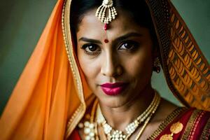 un hermosa indio mujer en tradicional atuendo. generado por ai foto