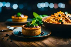 the food is served on plates and bowls with a fork. AI-Generated photo