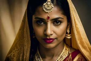 un hermosa indio mujer vistiendo tradicional joyería. generado por ai foto