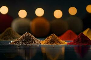 various spices and spices on a table. AI-Generated photo