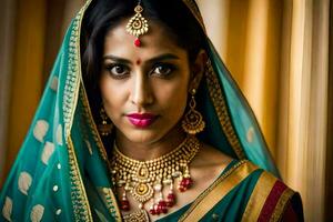 a beautiful indian bride in traditional attire. AI-Generated photo