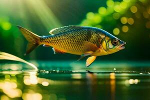fish in the water with sunlight shining on it. AI-Generated photo