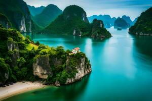 the beautiful scenery of halong bay in vietnam. AI-Generated photo
