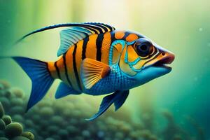 a fish with a blue and orange stripe on its back. AI-Generated photo
