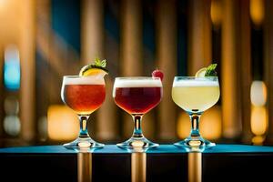 three different types of alcoholic drinks are shown. AI-Generated photo