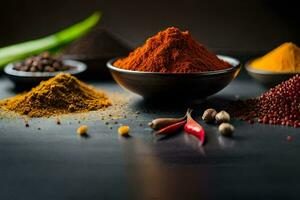 spices and spices on a black table. AI-Generated photo