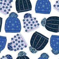 Seamless vector knitted winter hat pattern. Stylish hat fashion garment background for fabric, textile, cover etc.