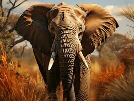 elefante caminando mediante arbustos en el selva ai generativo foto