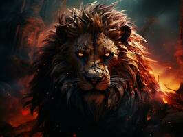 Fire lion art on abstract background AI Generative photo