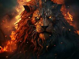 Fire lion art on abstract background AI Generative photo