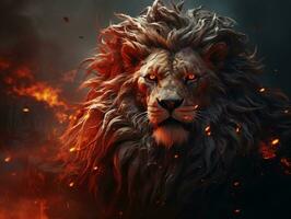 Fire lion art on abstract background AI Generative photo