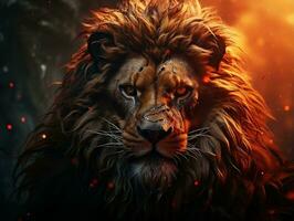 Fire lion art on abstract background AI Generative photo