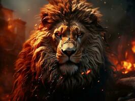 Fire lion art on abstract background AI Generative photo