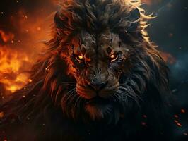 Fire lion art on abstract background AI Generative photo