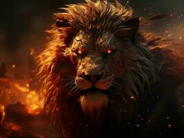 Fire lion art on abstract background AI Generative photo