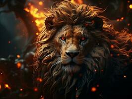 Fire lion art on abstract background AI Generative photo