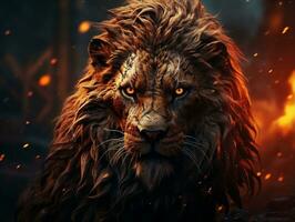 Fire lion art on abstract background AI Generative photo