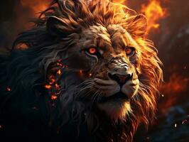 Fire lion art on abstract background AI Generative photo