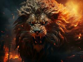 Fire lion art on abstract background AI Generative photo