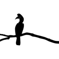 Great Horn Bird Silhouette Perched on the Branch Tree Silhouette. Vector Illustration