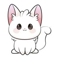 Cute smiling white kawaii cat vector